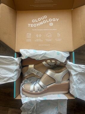New In Box Bzees Silver Metallic Wedge SandalsSize 9W